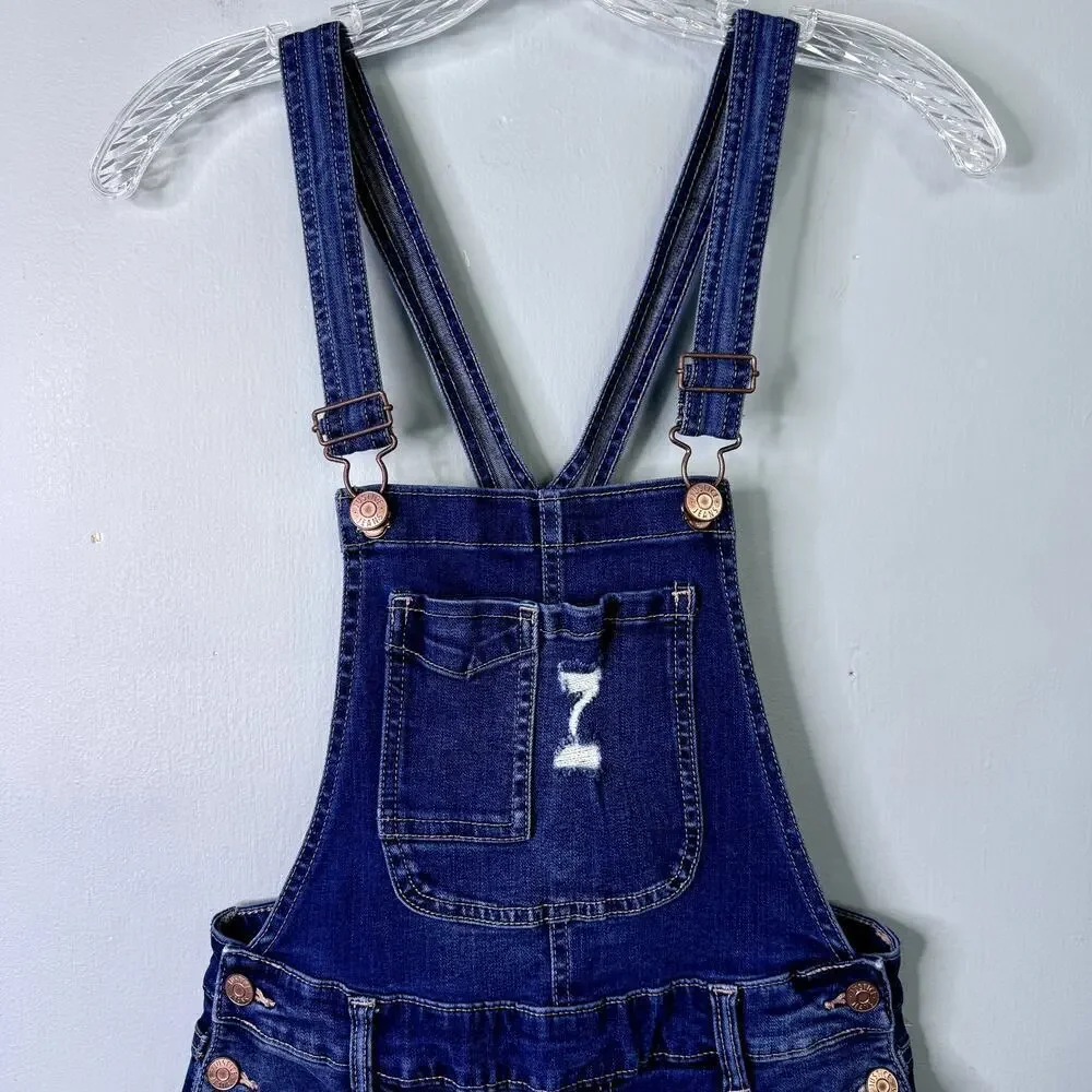 Justice Distressed Dark Wash Denim Bib Overalls Skinny Stretch Girl's Size 16